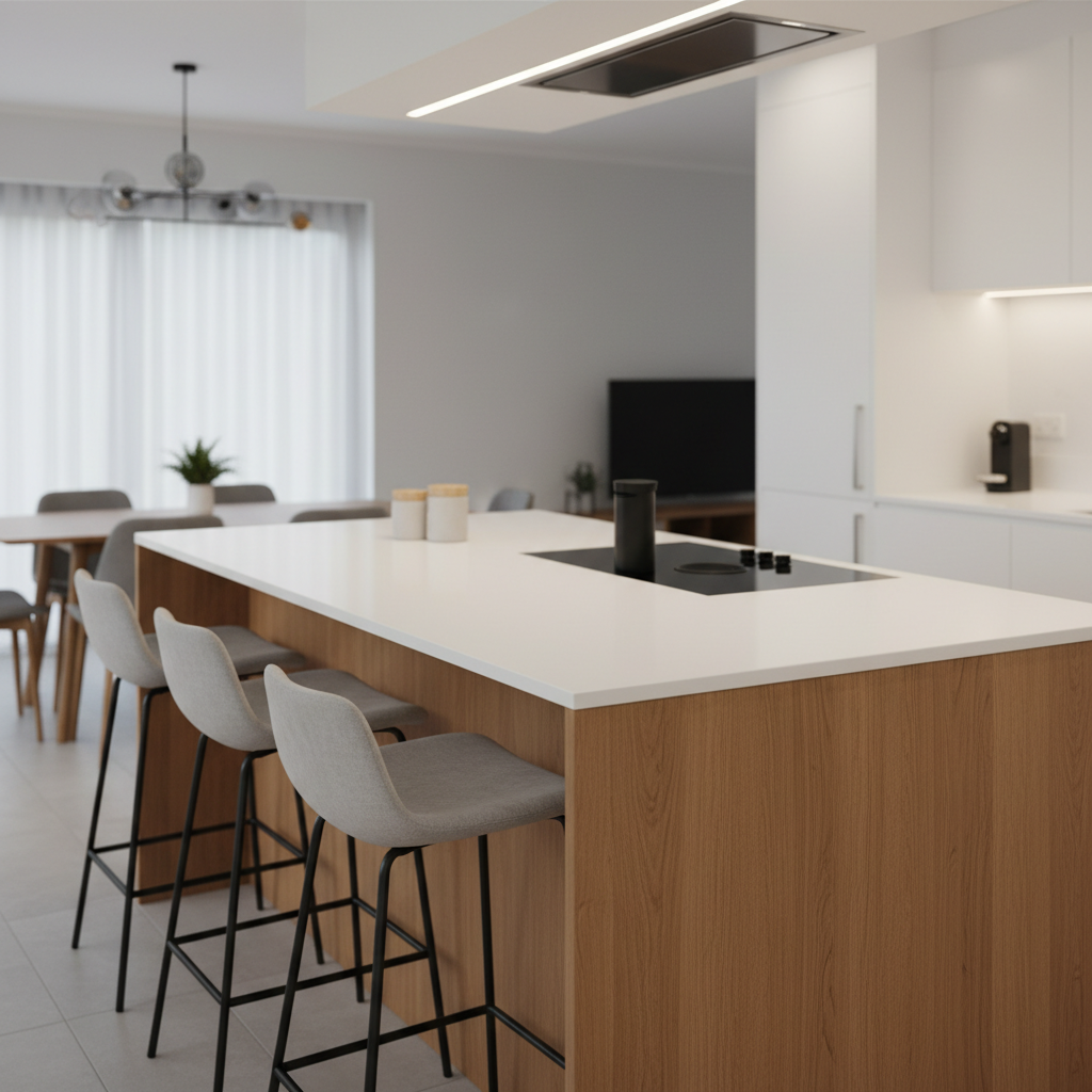 Isla de cocina como separador entre zona de cocción y comedor