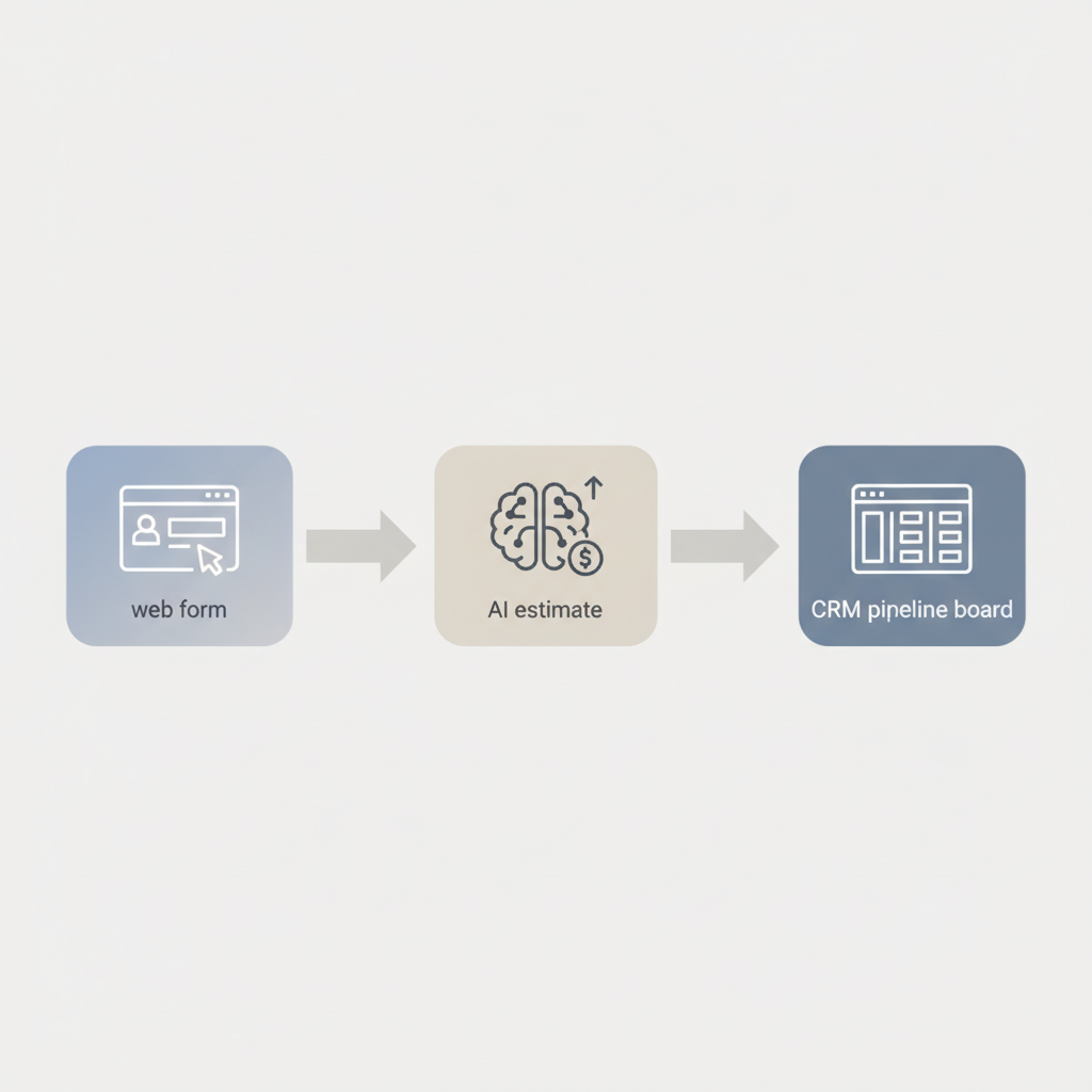 Flujo del lead: formulario web a estimación con IA a CRM con pipeline