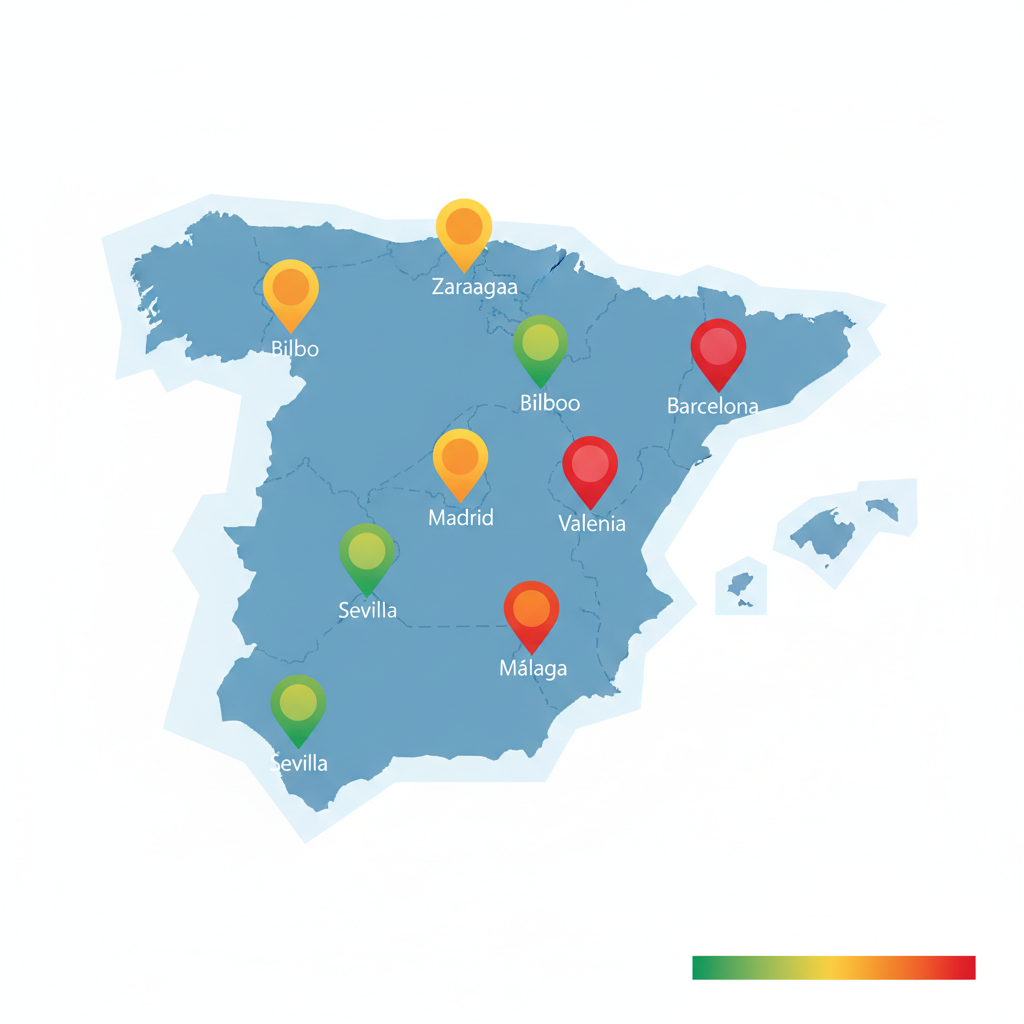 Mapa de España con diferencias de coste de reforma por ciudad en 2026