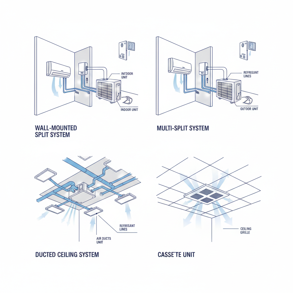 Comparativa de tipos de aire acondicionado: split, multisplit, conductos y cassette