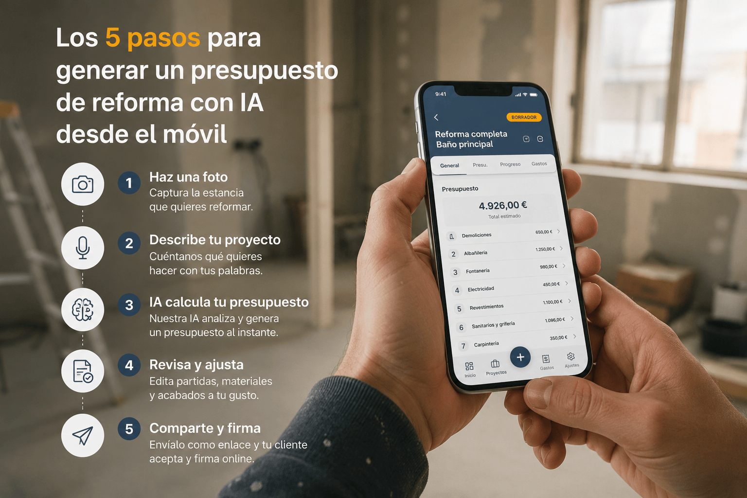 Los 5 pasos para generar un presupuesto de reforma con IA desde el móvil