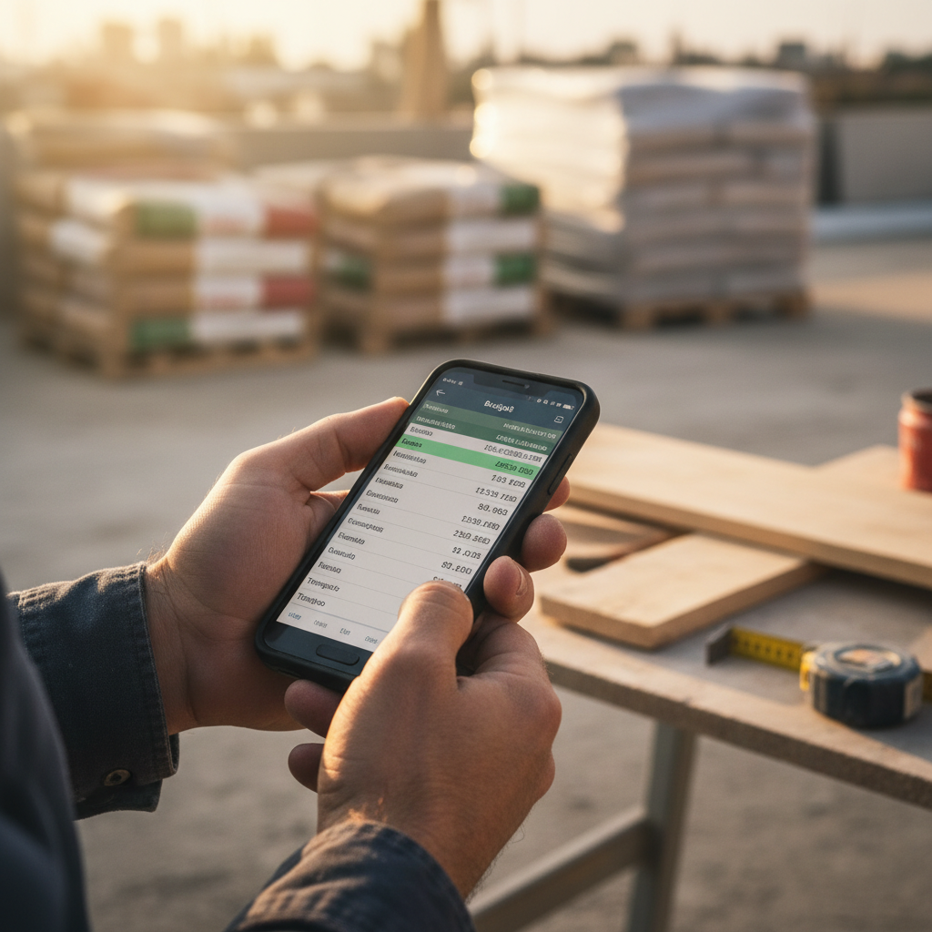 Profesional de reformas usando una app móvil de presupuestos en obra