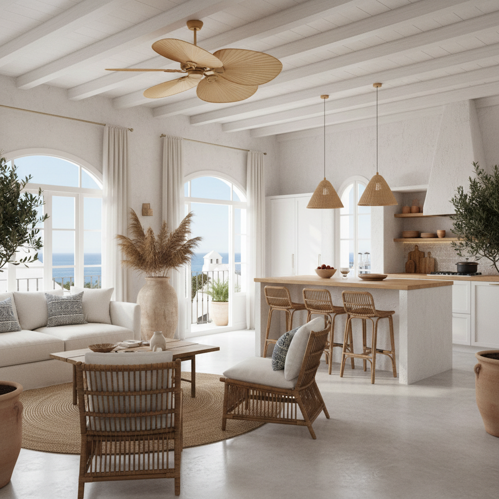 Salón abierto de estilo mediterráneo en apartamento reformado de la Costa Blanca