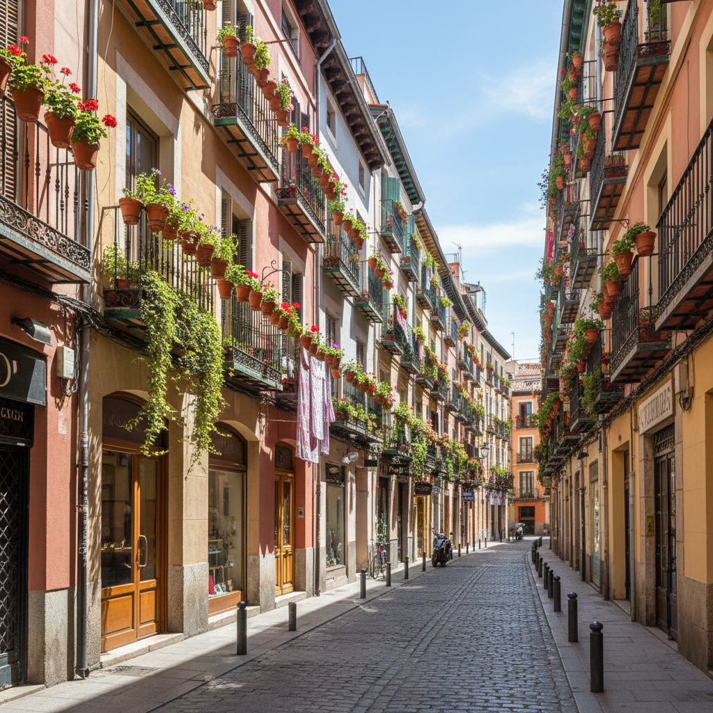 Barrio de Malasaña en Madrid con edificios residenciales típicos