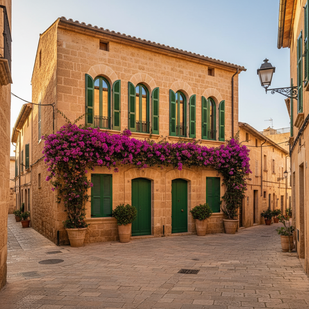 Fachada reformada de una casa tradicional en el Casco Antiguo de Palma de Mallorca