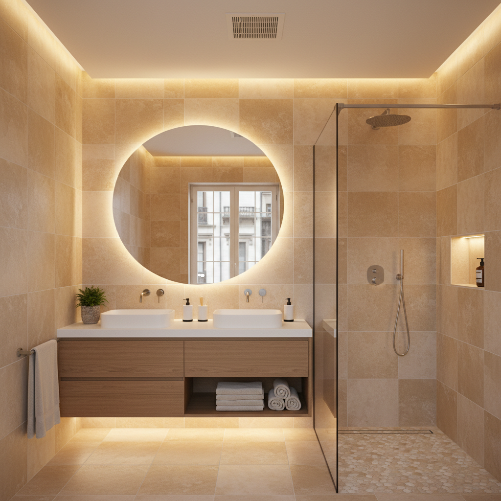 Baño reformado con sistema anti-humedad en vivienda de Cantabria