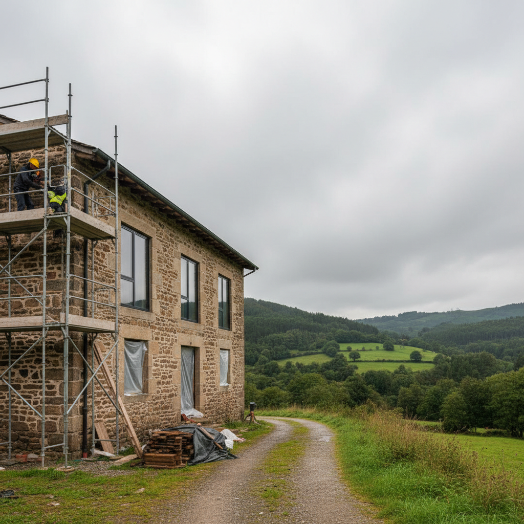 Casona cántabra de piedra en proceso de rehabilitación en Santander