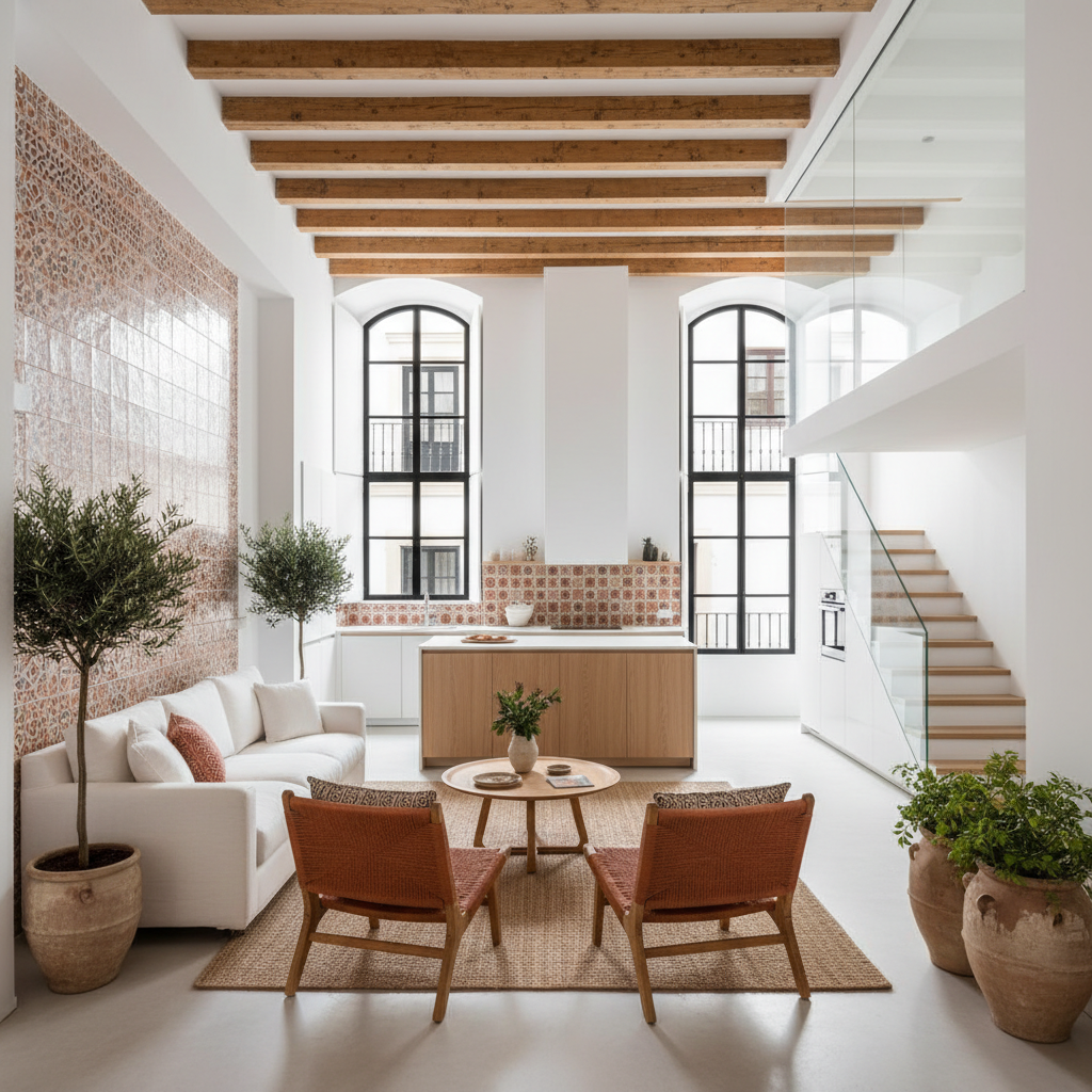 Interior de piso reformado en Sevilla con estilo mediterráneo contemporáneo