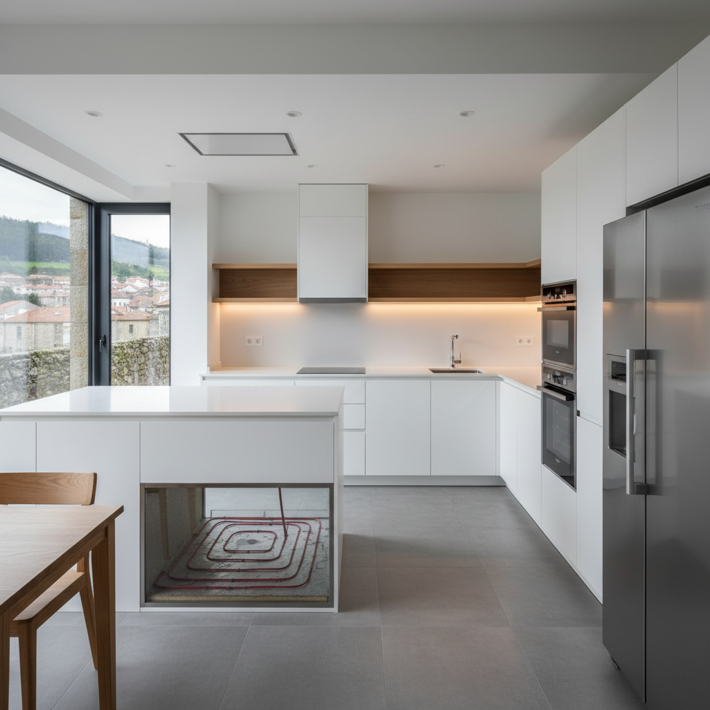 Cocina moderna reformada en piso de Vigo