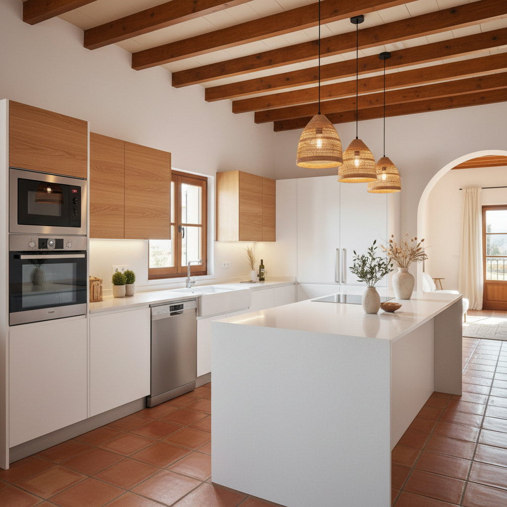 Cocina moderna reformada en piso de Zaragoza